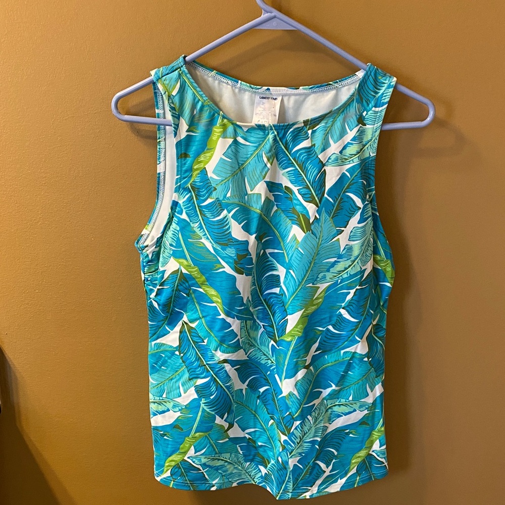 Tropical Leaf Print Swim Top